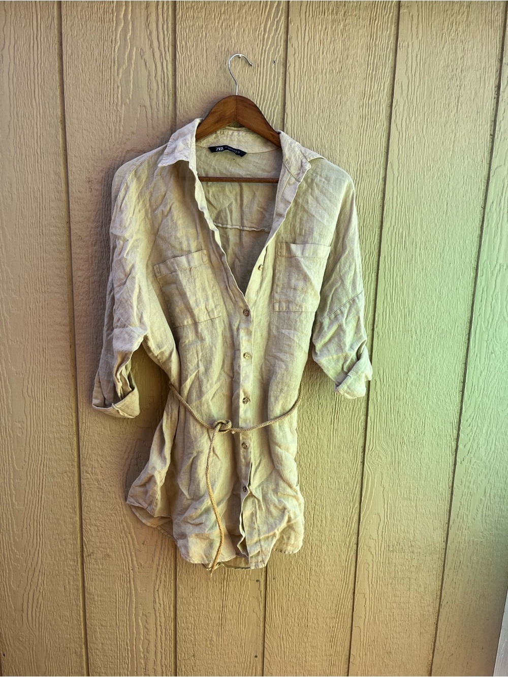 Zara Biege Shirt Dress S Beach Vacation Coastal
